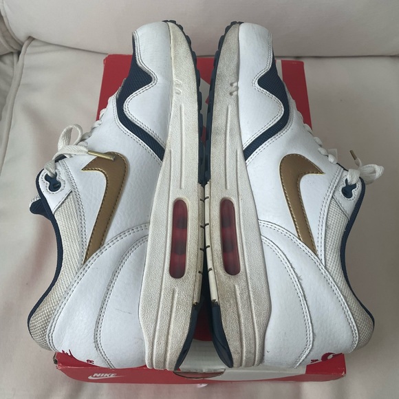 Nike Air Max 1 Essential USA Olympics Size US 11 White Metallic Gold Mid Navy - Picture 4 of 8